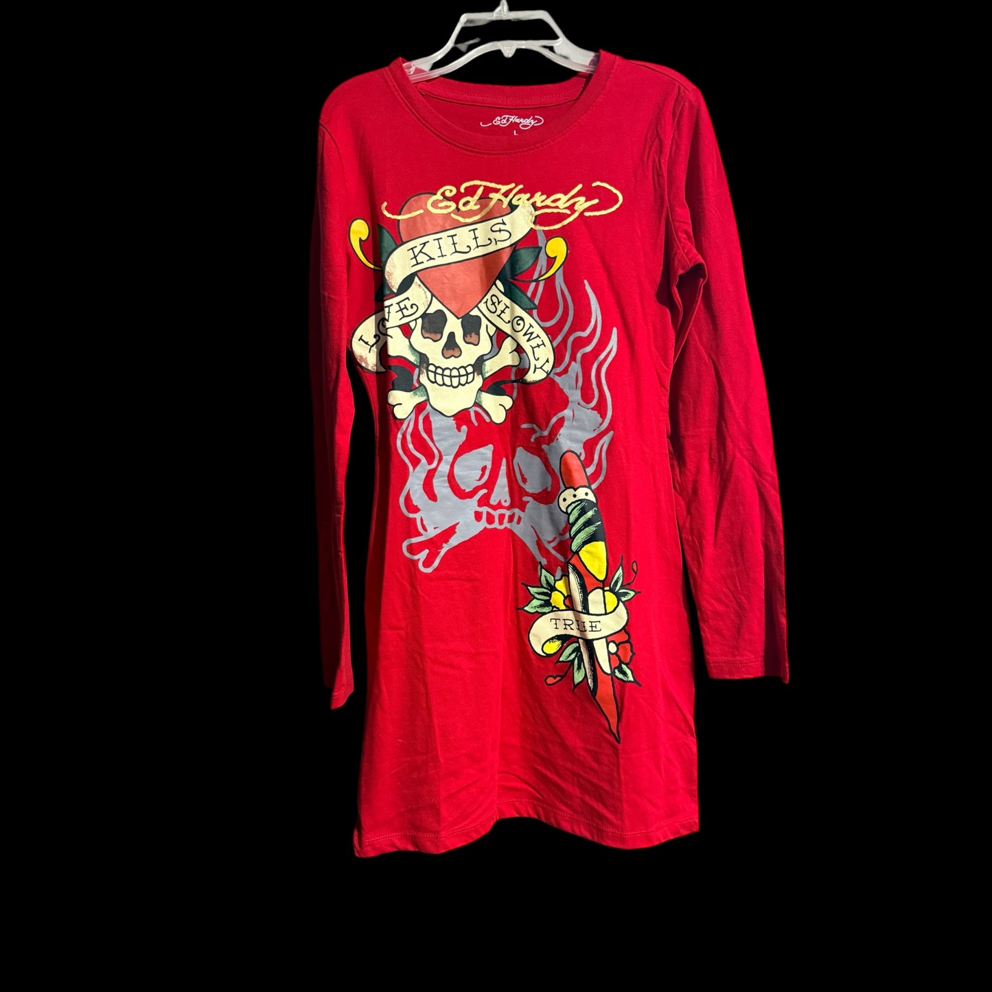 Long Sleeve Ed Hardy Mini Dress (Large Fits like small/medium)