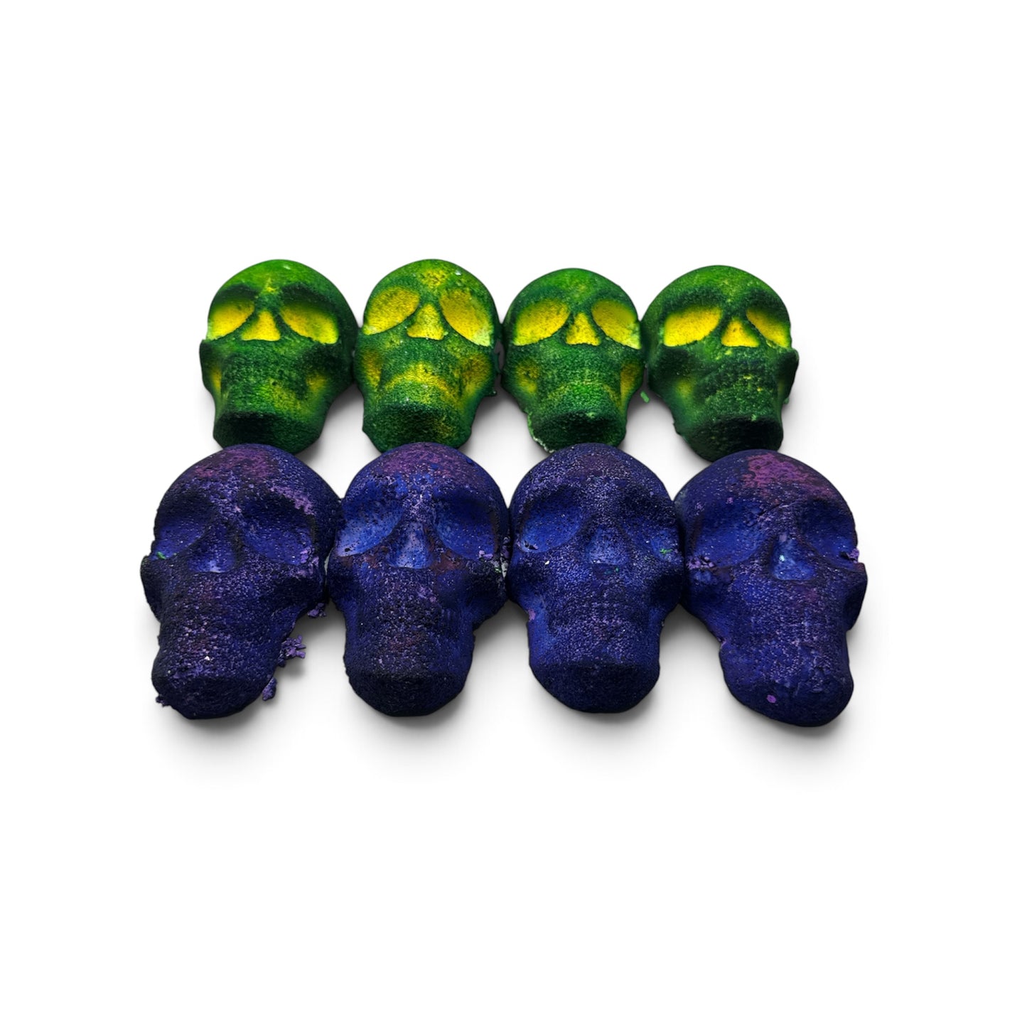 Eight (8) Green and Purple Skulls